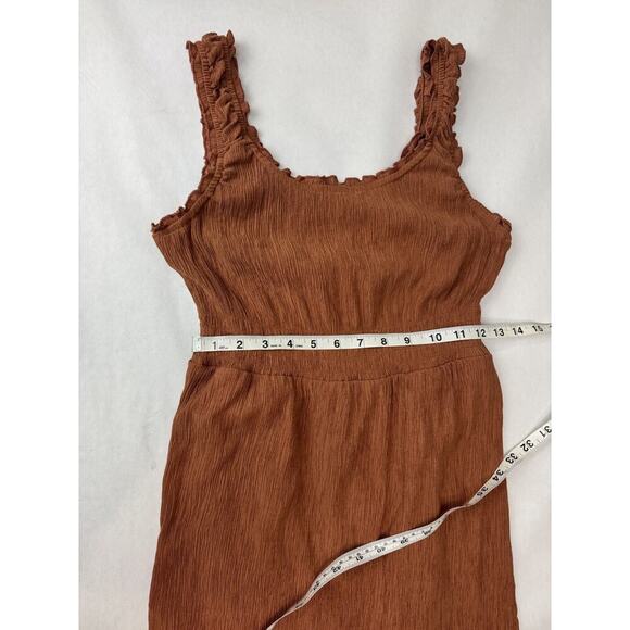 Lucky Brand Boho Maxi Dress Ruffle Prairie Tiers Burnt Orange Gauze Rayon Small - Picture 6 of 9